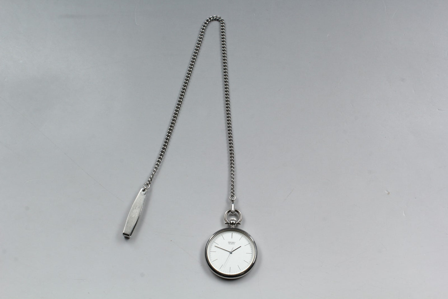Vin.1985[N MINT] SEIKO 7431-0020 Open Face 37mm Silver Quartz Pocket watch JAPAN