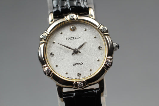 Vtg.1991 [N MINT] SEIKO EXCELINE 4N20-0630  Diamond Quartz Ladies Watch JAPAN