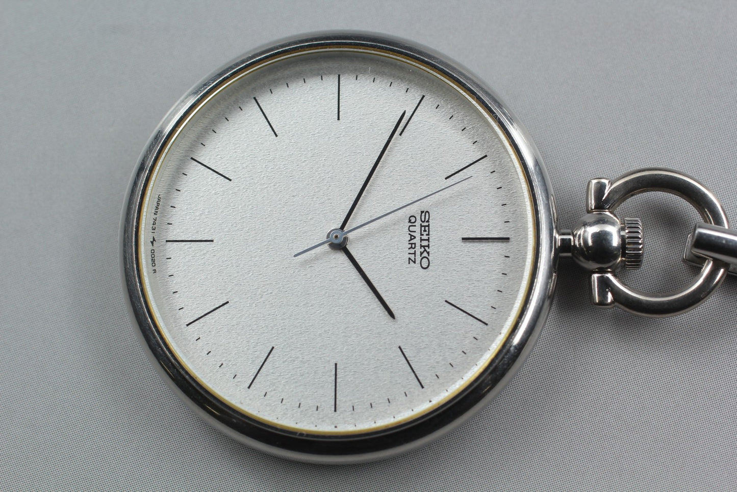 Vin.1985[N MINT] SEIKO 7431-0020 Open Face 37mm Silver Quartz Pocket watch JAPAN