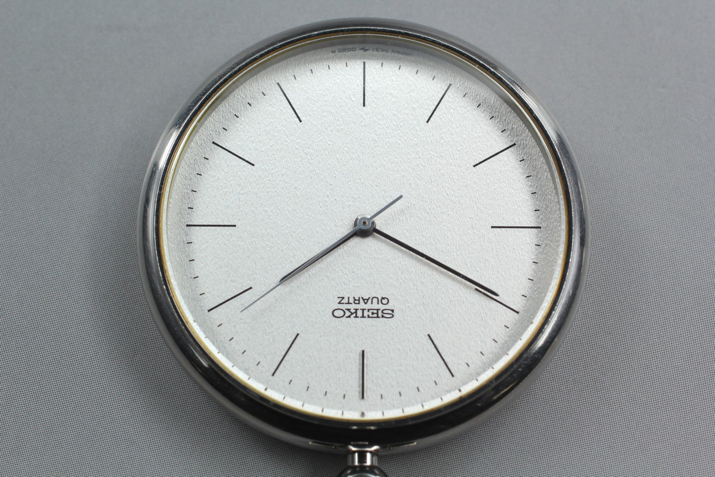 Vin.1985[N MINT] SEIKO 7431-0020 Open Face 37mm Silver Quartz Pocket watch JAPAN