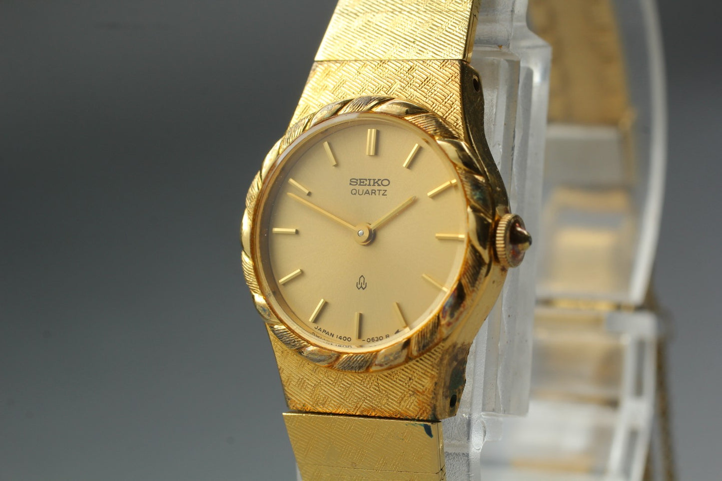 Vtg.1989 [N MINT] Seiko 1400-0110 18.5mm Gold Bracelet Quartz Ladies Watch JAPAN