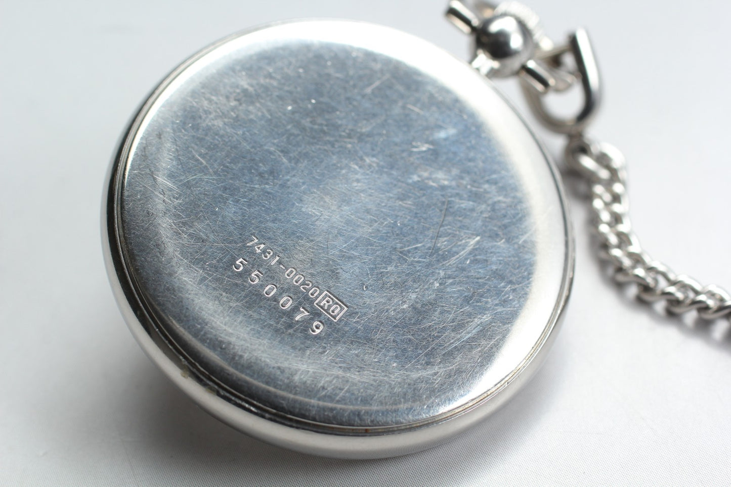 Vin.1985[N MINT] SEIKO 7431-0020 Open Face 37mm Silver Quartz Pocket watch JAPAN