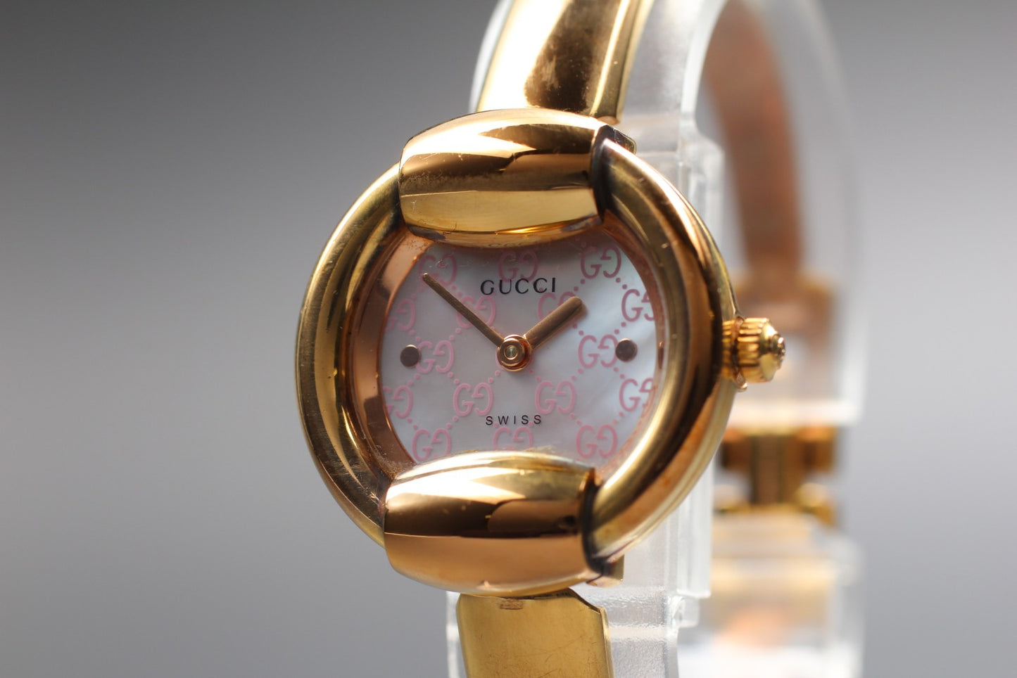 Vtg  [N MINT / New Batt] Gucci 1400L 25mm Gold Pink Sima Quartz Women's JAPAN