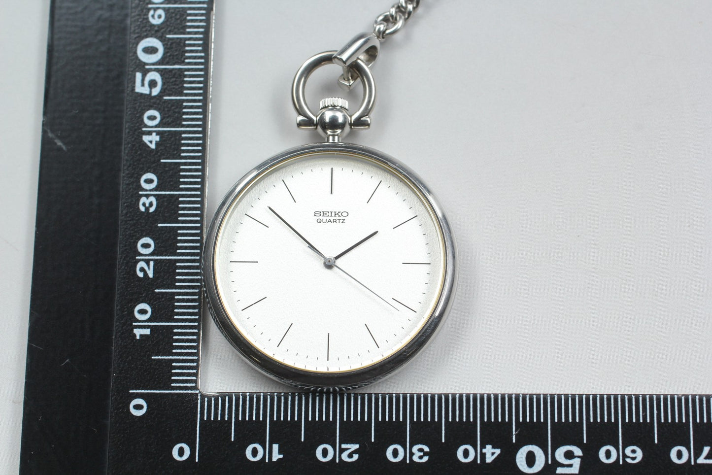 Vin.1985[N MINT] SEIKO 7431-0020 Open Face 37mm Silver Quartz Pocket watch JAPAN