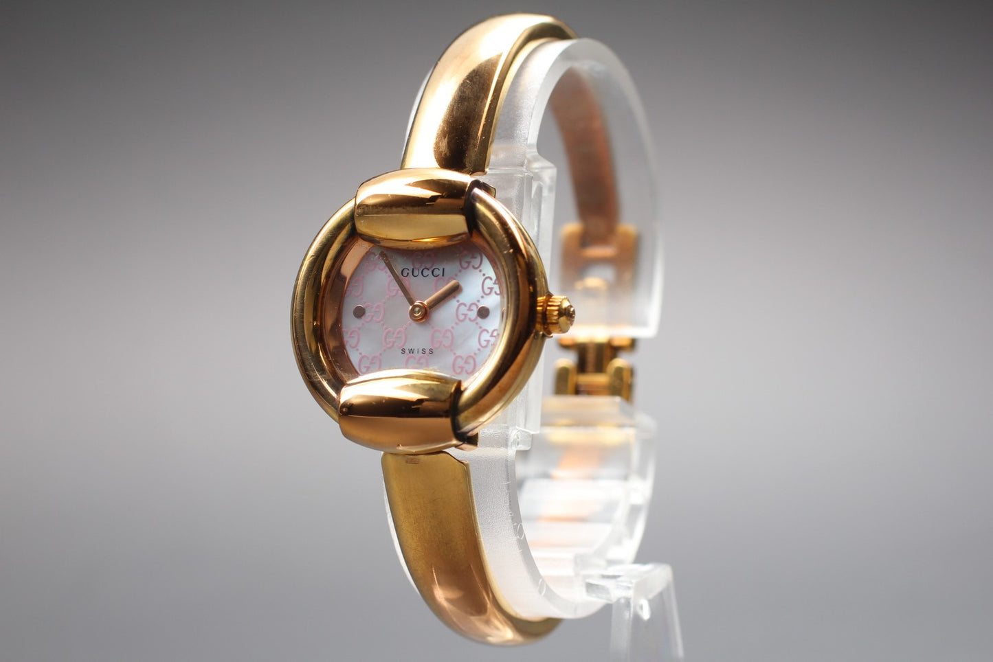 Vtg  [N MINT / New Batt] Gucci 1400L 25mm Gold Pink Sima Quartz Women's JAPAN