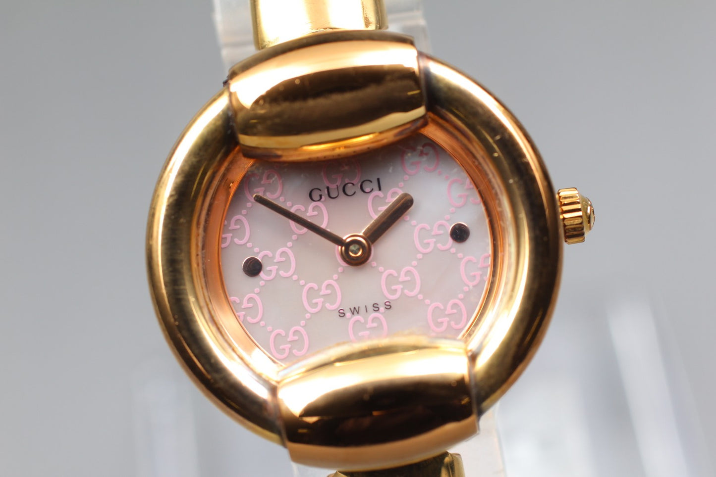 Vtg  [N MINT / New Batt] Gucci 1400L 25mm Gold Pink Sima Quartz Women's JAPAN