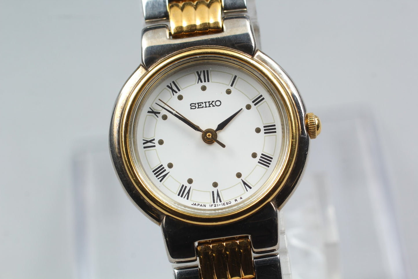 Vtg.1995 [N MINT] SEIKO 1F21-0K00 Round Roman Gold Quartz Ladies Watch JAPAN
