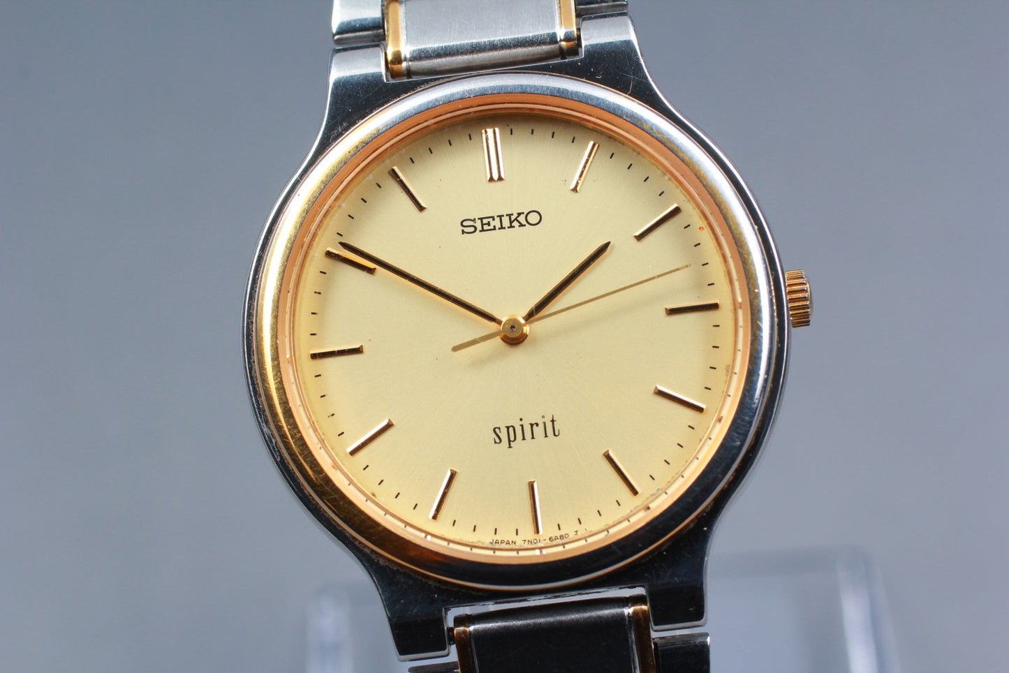 Vtg.1989 [N MINT] Seiko Spirit 7N01-6A70 34mm Bracelet Quartz Men's Watch JAPAN