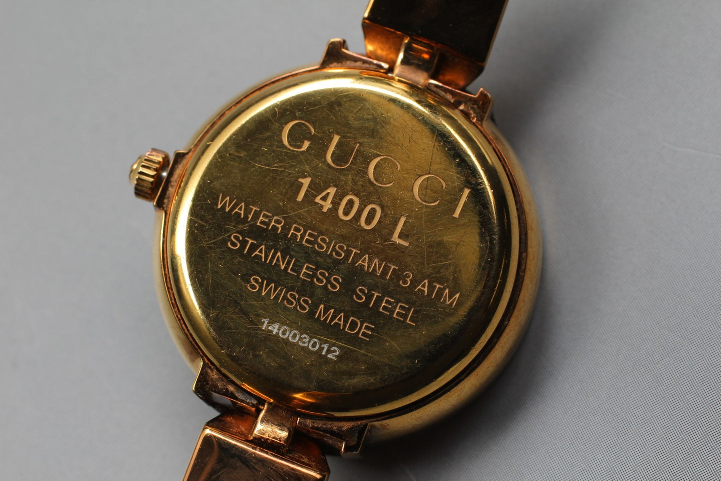 Vtg  [N MINT / New Batt] Gucci 1400L 25mm Gold Pink Sima Quartz Women's JAPAN