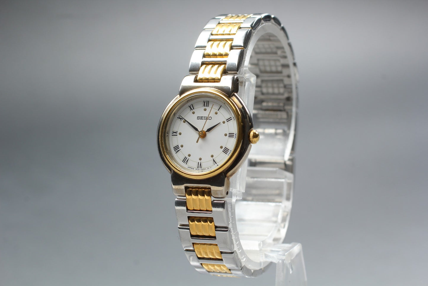 Vtg.1995 [N MINT] SEIKO 1F21-0K00 Round Roman Gold Quartz Ladies Watch JAPAN
