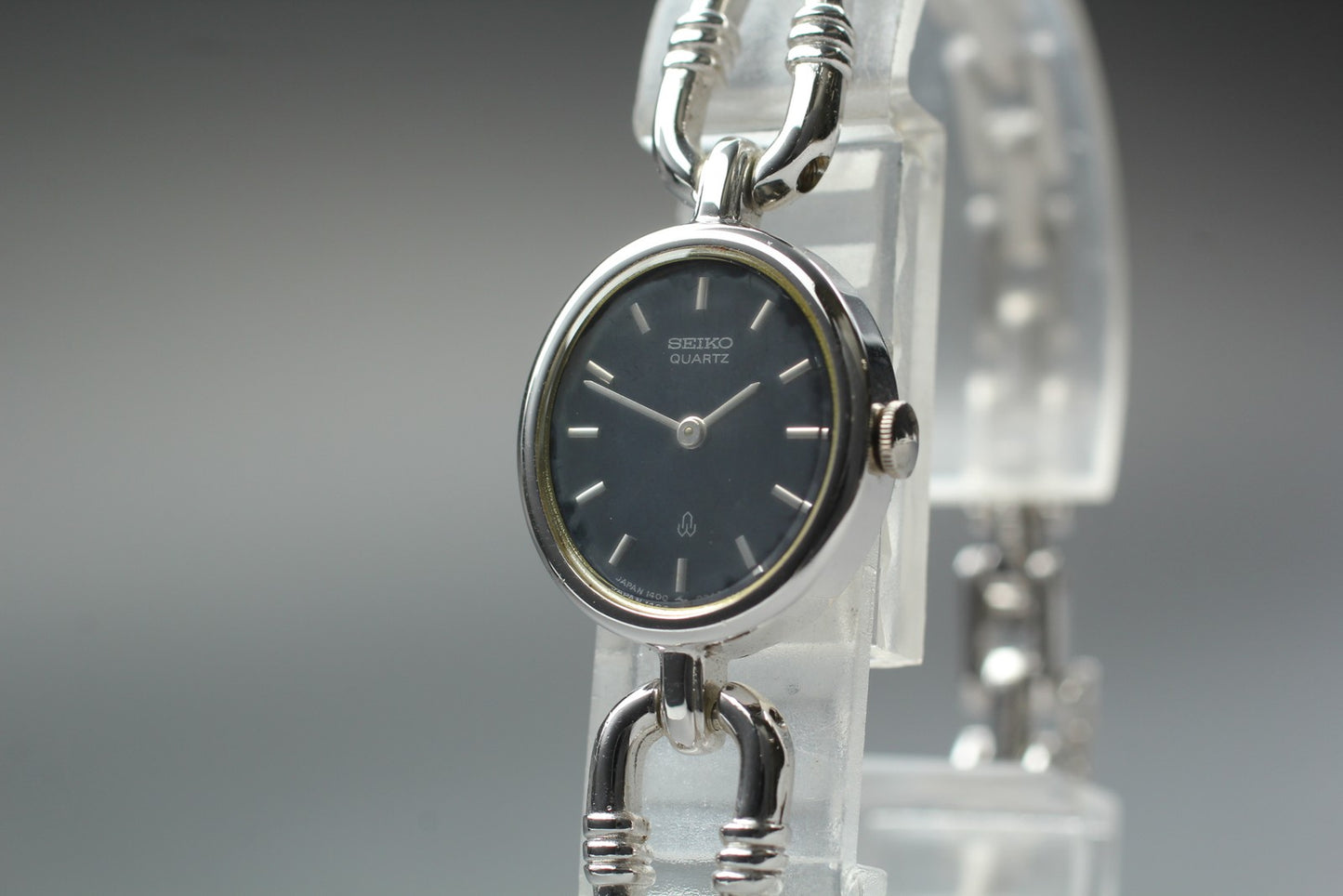 Vtg.1990[N MINT] SEIKO 1400-5180 Black Silver Bracelet Quartz Ladies Watch JAPAN