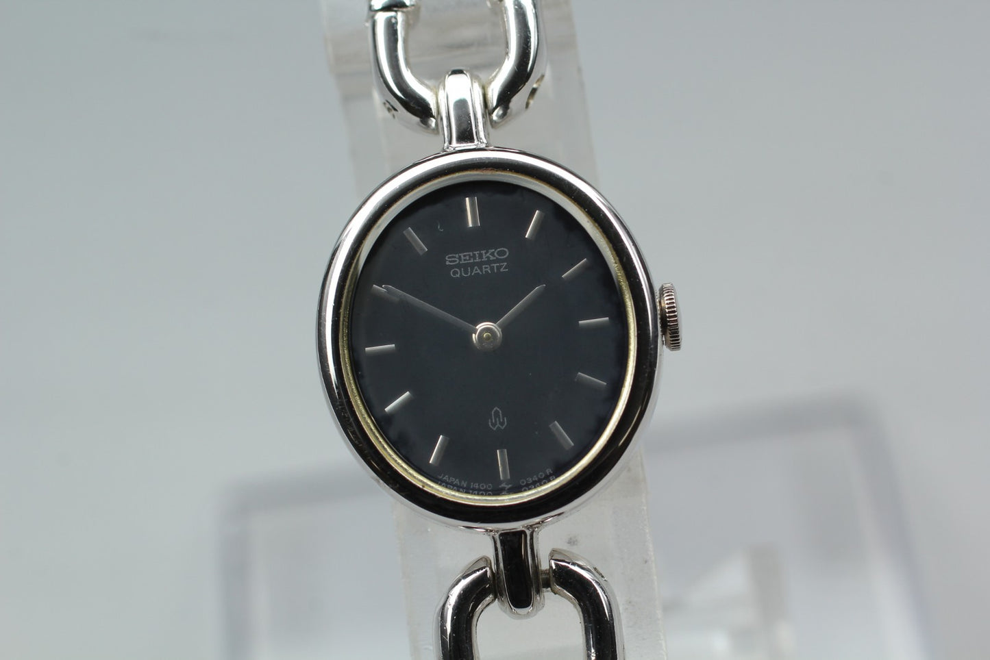Vtg.1990[N MINT] SEIKO 1400-5180 Black Silver Bracelet Quartz Ladies Watch JAPAN