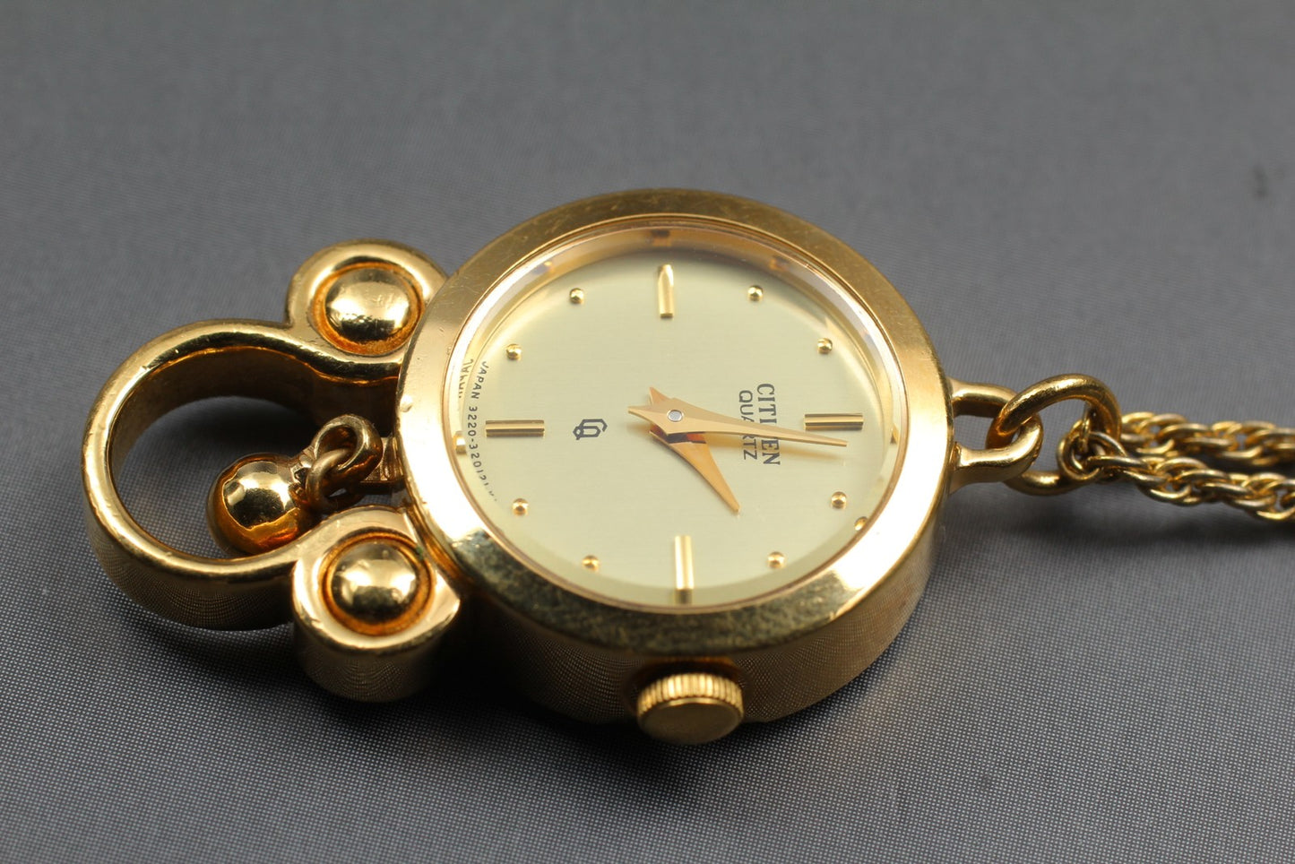 Vtg [N MINT / New Batt]  CITIZEN Gold necklace Quartz pocket watch From JAPAN