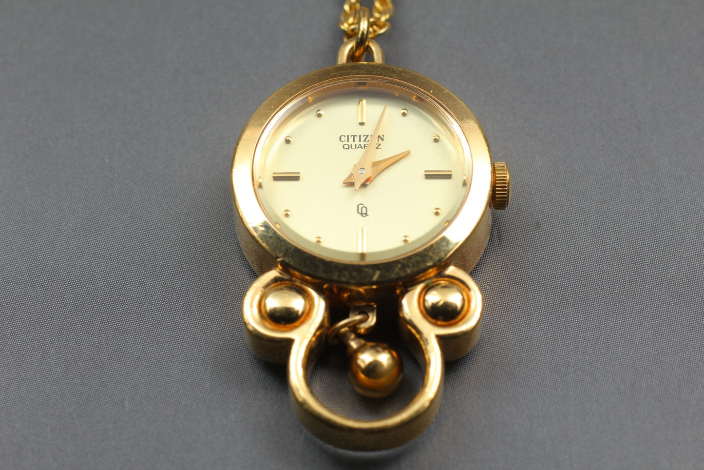 Vtg [N MINT / New Batt]  CITIZEN Gold necklace Quartz pocket watch From JAPAN