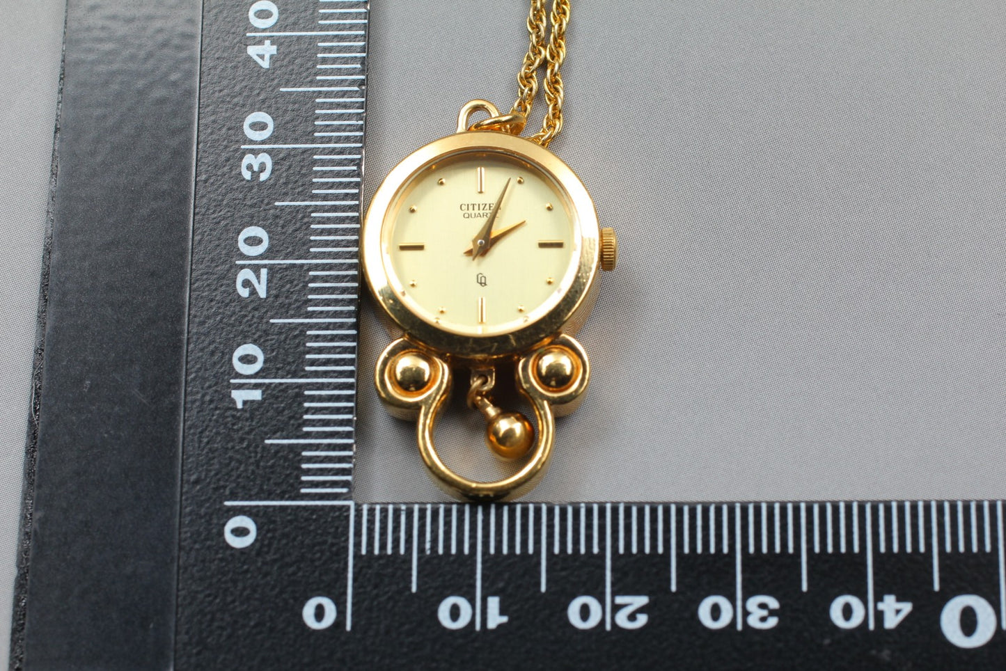 Vtg [N MINT / New Batt]  CITIZEN Gold necklace Quartz pocket watch From JAPAN