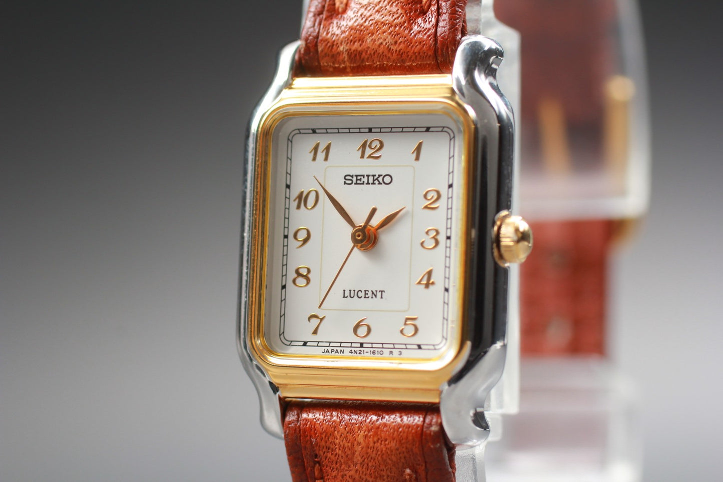 Vtg.1993 [N MINT] SEIKO LUCENT 4N21-5240 Tank Gold Quartz Ladies Watch JAPAN