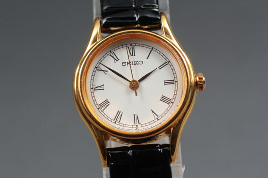 Vtg.1996 [N MINT] SEIKO 2P21-0A80 Round Roman Gold Quartz Ladies Watch JAPAN