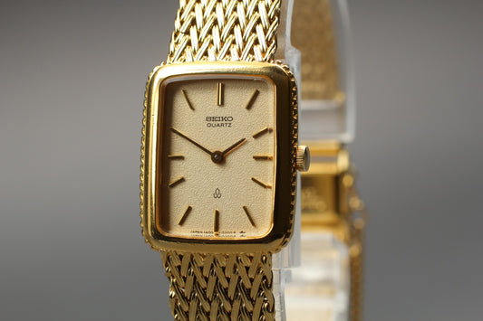 Vin.1989 [N MINT] SEIKO 1400-5140 Tank 18.5cm Gold Bracelet Ladies Watch JAPAN
