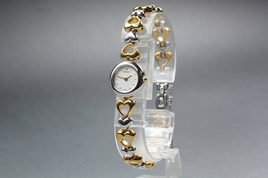 Vtg.1992 [N MINT] SEIKO 1E20-0D30 15mm Heart Bracelet Quartz Ladies Watch JAPAN