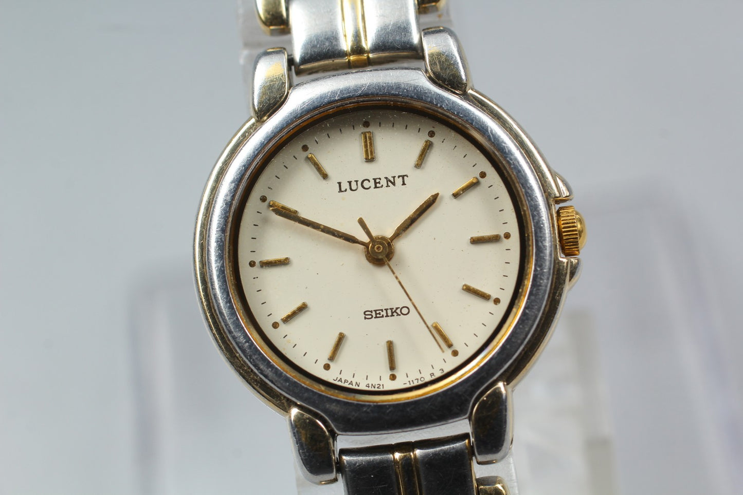 Vtg.1994 [N MINT] Seiko Lucent 4N21-0610 22mm Two tone Quartz Ladies Watch JAPAN