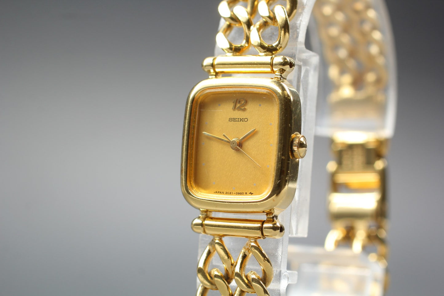 Vtg.1985[N MINT] SEIKO 2C21-5360 Tank Gold Bracelet Quartz Ladies Watch JAPAN