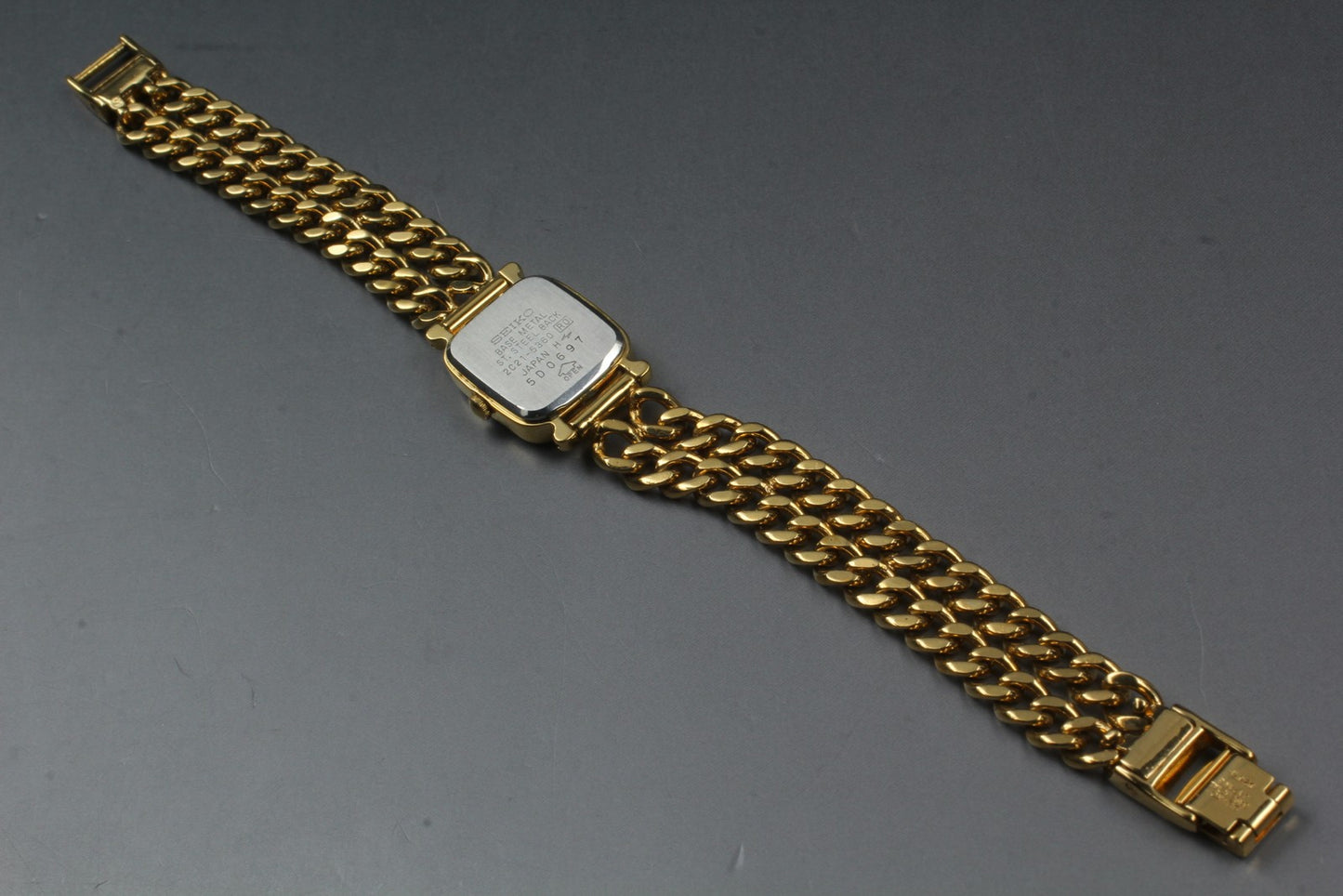 Vtg.1985[N MINT] SEIKO 2C21-5360 Tank Gold Bracelet Quartz Ladies Watch JAPAN