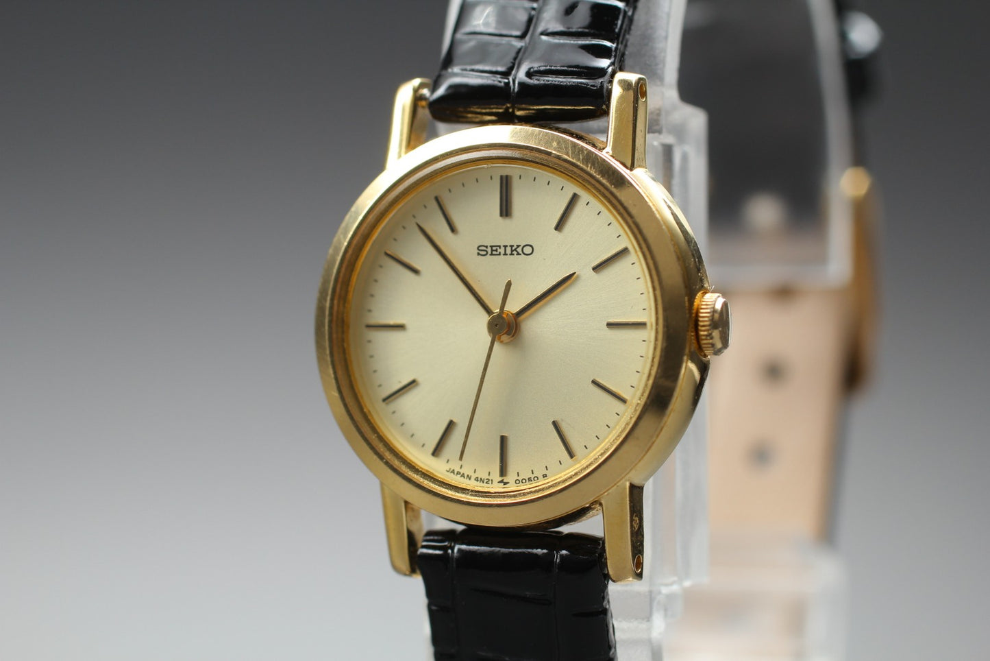 Vtg.1989 [N MINT] SEIKO 4N21-0042 Round 21mm Gold Quartz Ladies Watch From JAPAN