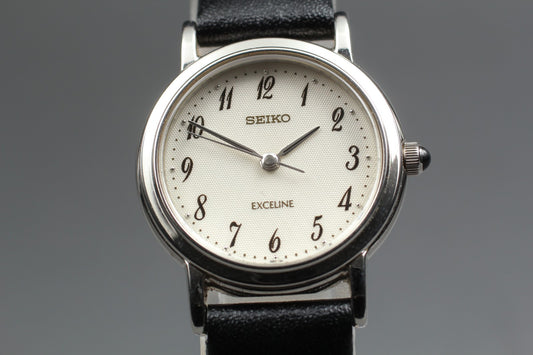 Vtg.1989 [N MINT] SEIKO Exceline 4J41-0A40 Round 23mm Quartz Ladies Watch JAPAN