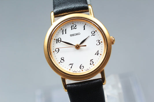 Vtg.1991 [N MINT] SEIKO 1F21-0C00 Round 23mm Gold Quartz Ladies Watch From JAPAN