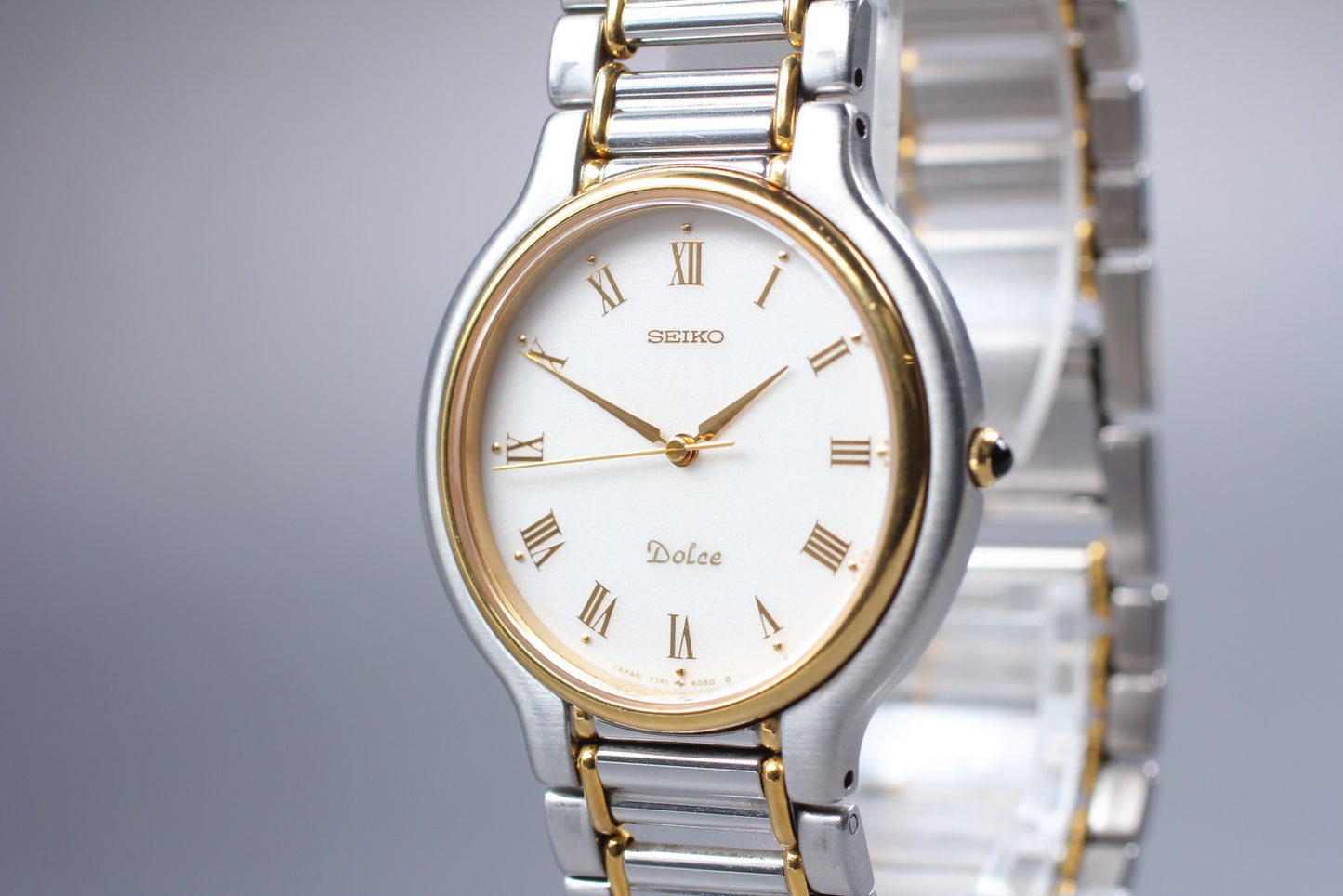Vintage 1987 [N MINT]  Seiko Dolce 7741-6050 Gold Roman Quartz Mens Watch JAPAN