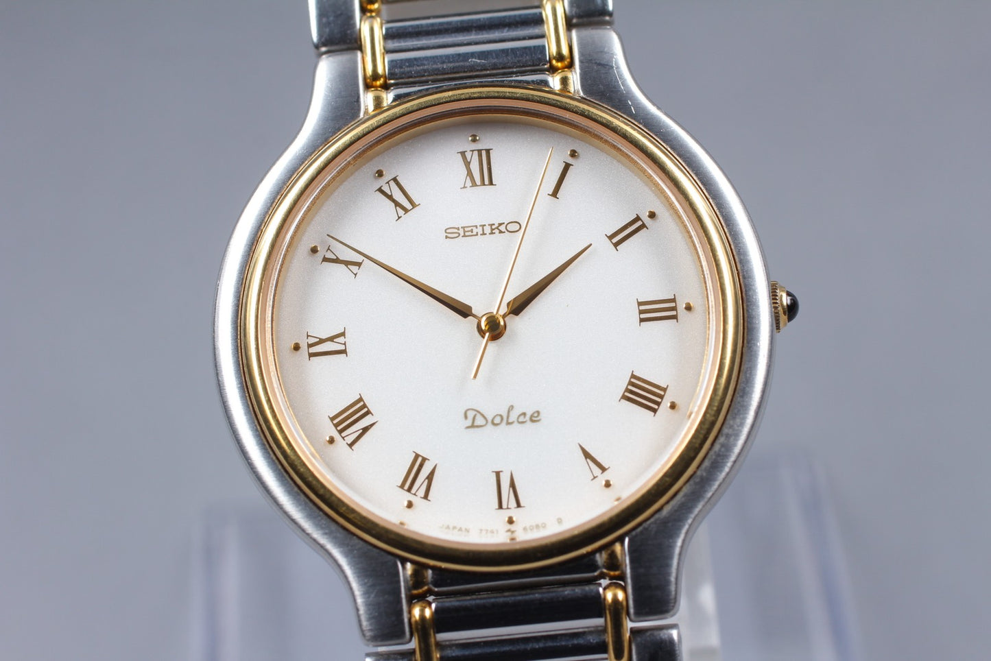 Vintage 1987 [N MINT]  Seiko Dolce 7741-6050 Gold Roman Quartz Mens Watch JAPAN