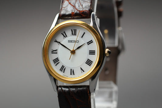 Vtg.1996 [N MINT] SEIKO 4J41-0AM0 24mm Roman Shell Quartz Ladies Watch JAPAN