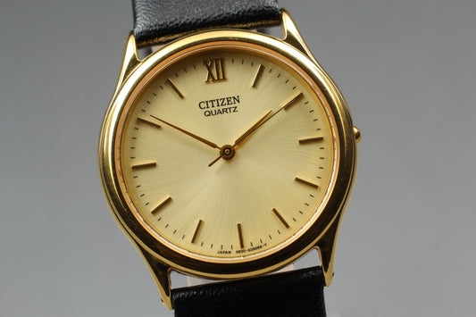 Vtg.1996 [N MINT] CITIZEN 4634-E68800 Roman Round Gold Quartz Men's Watch JAPAN