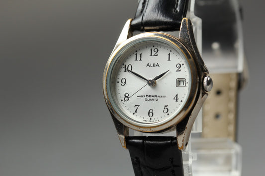 Vtg. 1994[N MINT] SEIKO ALBA V782-0500 Day 25mm Silver Quartz Ladies Watch JAPAN
