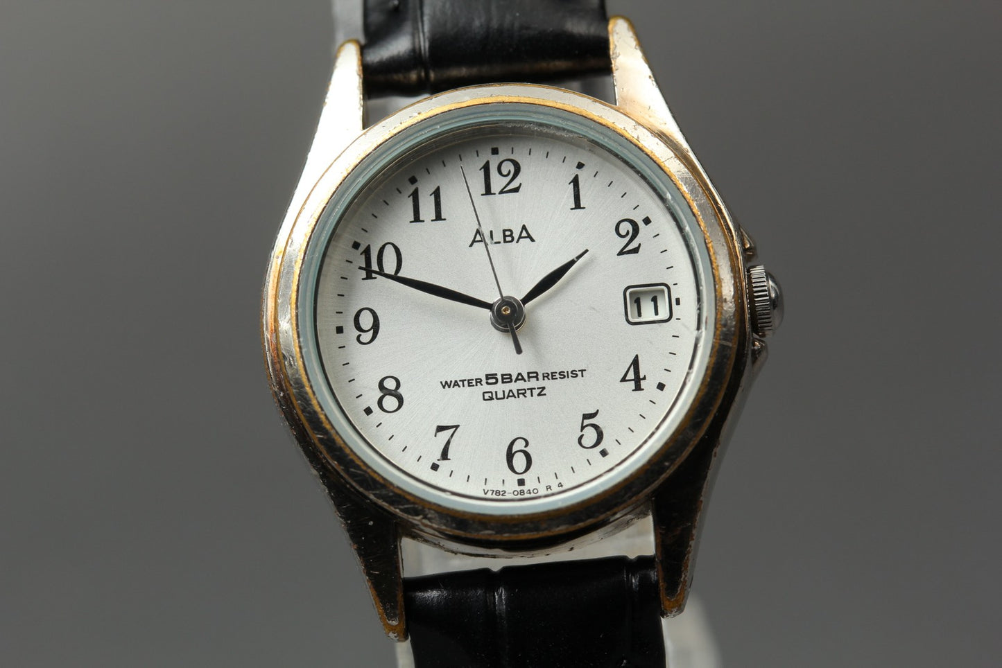 Vtg. 1994[N MINT] SEIKO ALBA V782-0500 Day 25mm Silver Quartz Ladies Watch JAPAN