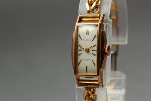 Vtg. [N MINT] SEIKO SOLAR 580 Tank  Bracelet Gold Manual Ladies Watch From JAPAN
