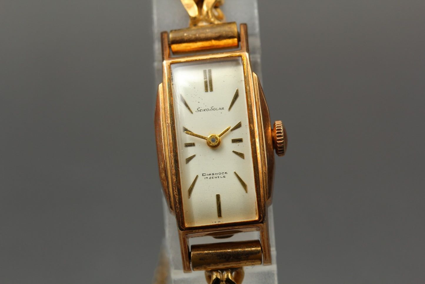 Vtg. [N MINT] SEIKO SOLAR 580 Tank  Bracelet Gold Manual Ladies Watch From JAPAN