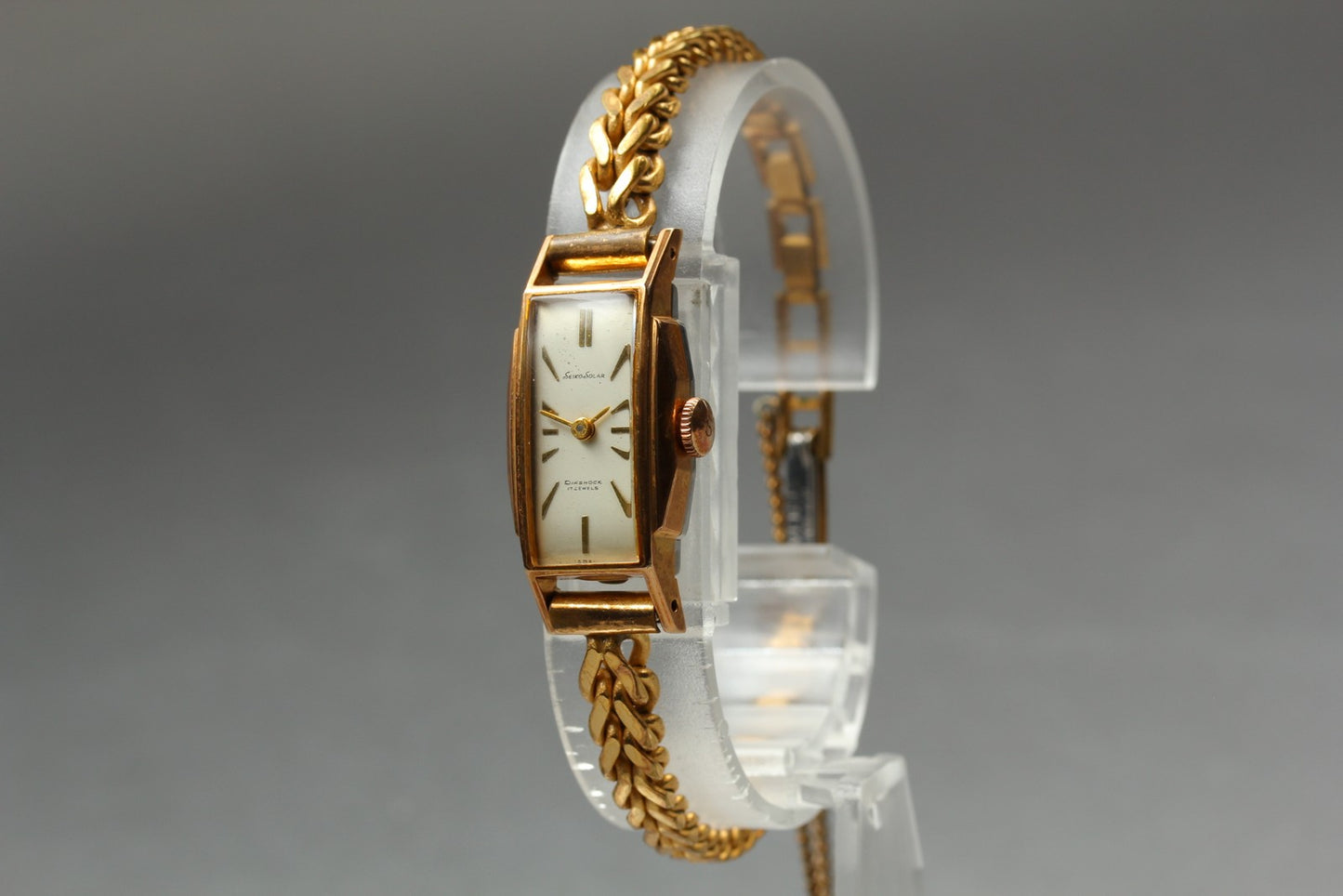 Vtg. [N MINT] SEIKO SOLAR 580 Tank  Bracelet Gold Manual Ladies Watch From JAPAN