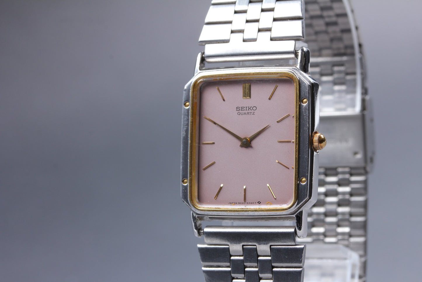 Vtg.1983 [N MINT] SEIKO 9020-5250 Bracelet Tank 26.5mm Quartz Men's Watch JAPAN