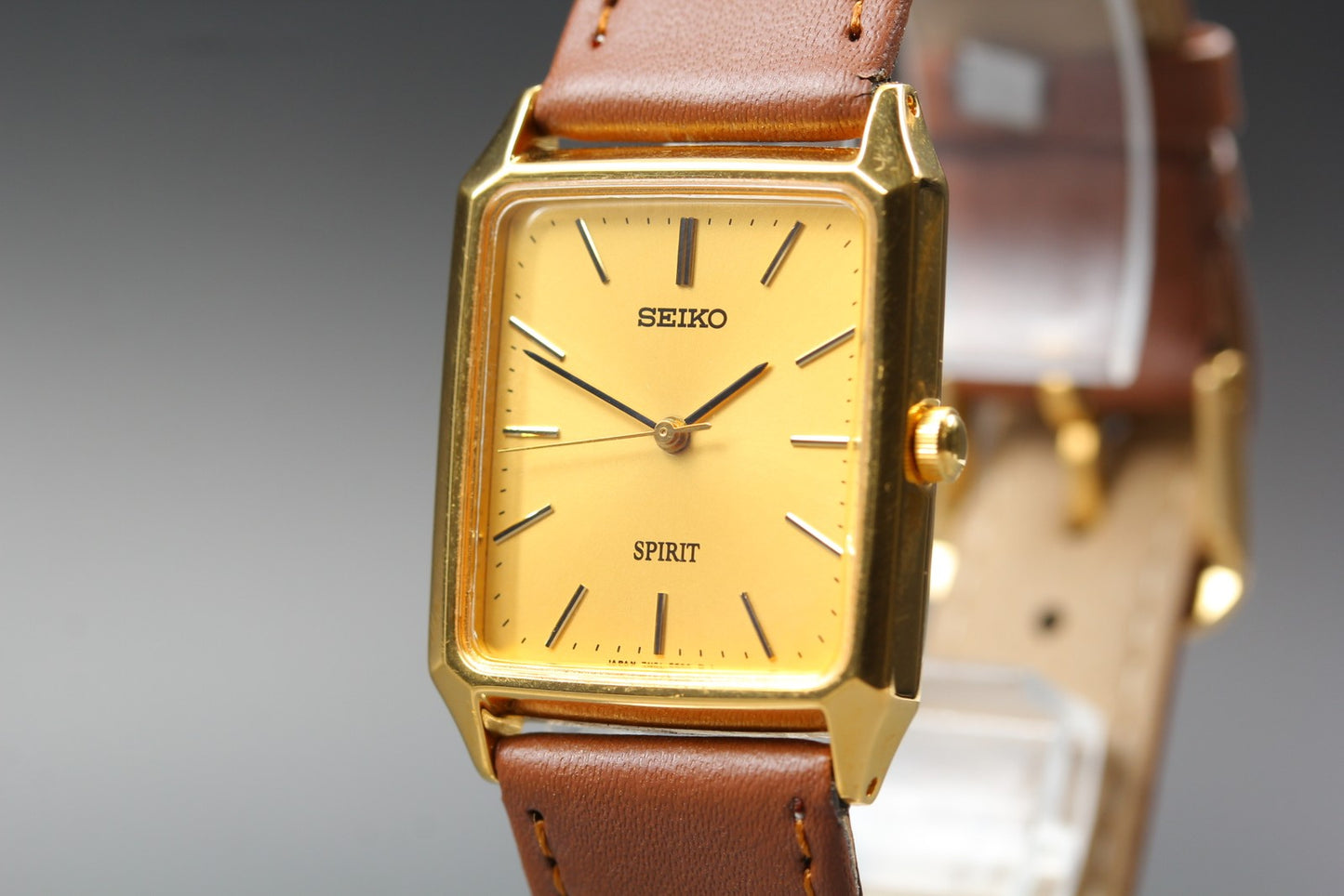 Vtg. 1995[N MINT ] SEIKO SPIRIT 7N01-5180 Tank Gold Quartz Men's Watch JAPAN
