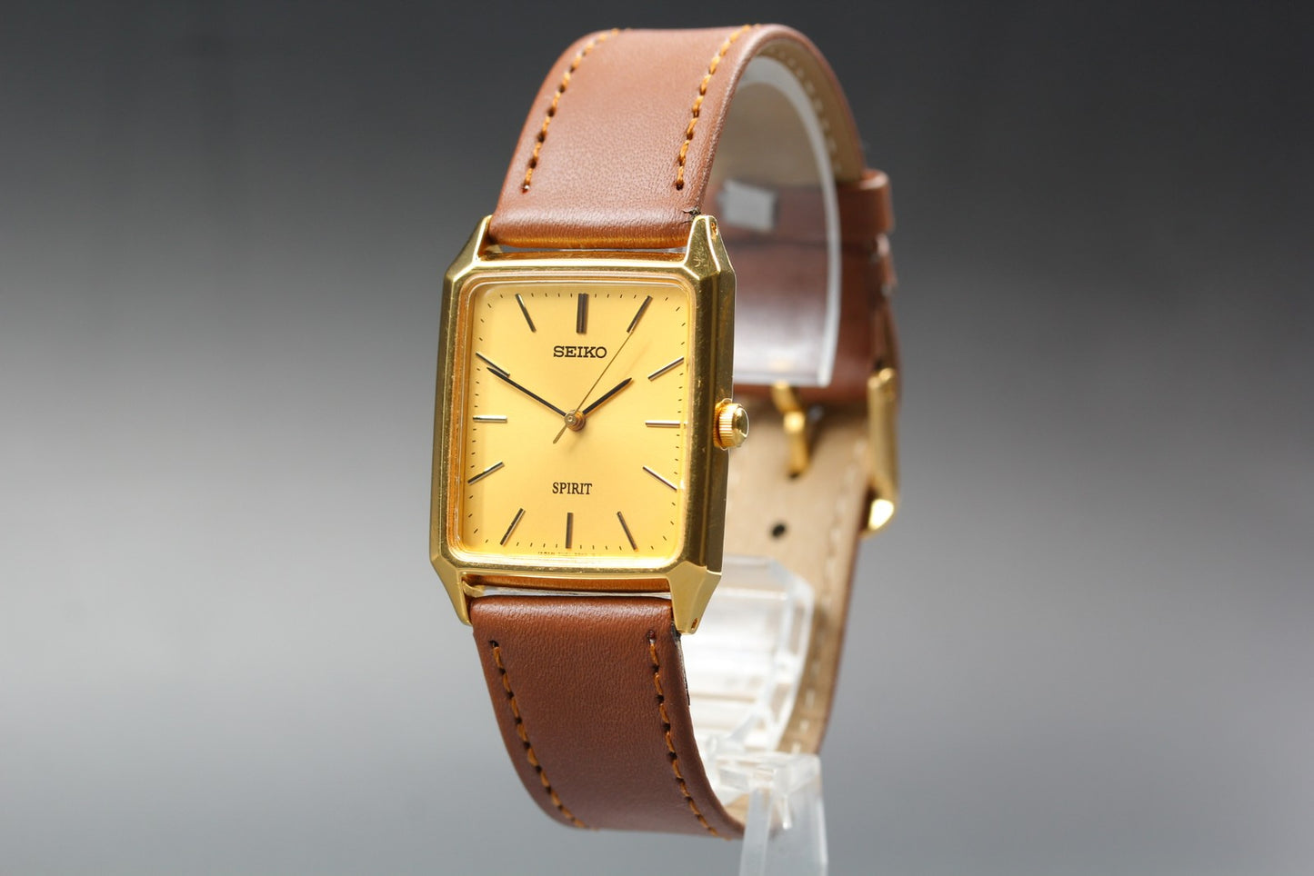 Vtg. 1995[N MINT ] SEIKO SPIRIT 7N01-5180 Tank Gold Quartz Men's Watch JAPAN