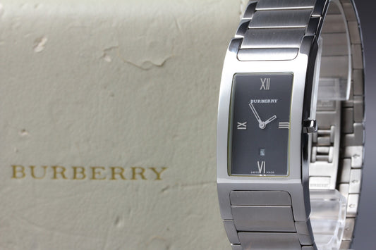 Vtg.[N MINT] BURBERRY 14000G Day Roman Tank Silver 24mm Quartz Men's Watch JAPAN