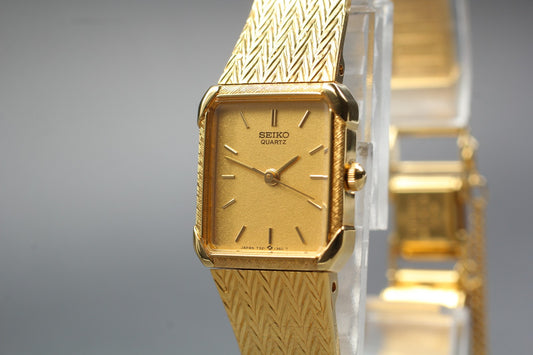 Vtg.1986 [N MINT] SEIKO 7321-5810 Tank 18mm Bracelet Gold Quartz Ladies Watch JP