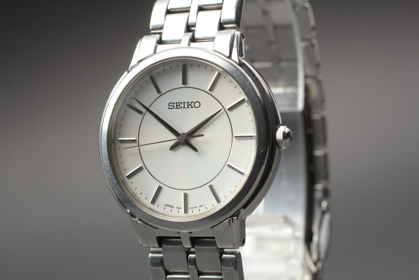 Vin.1991 [N MINT] SEIKO 7N01-0BC0 Round 31mm Silver Quartz Men's Watch JAPAN