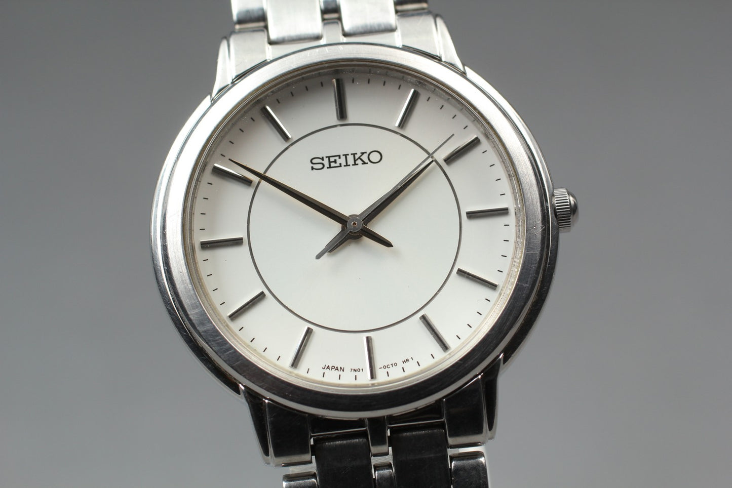 Vin.1991 [N MINT] SEIKO 7N01-0BC0 Round 31mm Silver Quartz Men's Watch JAPAN