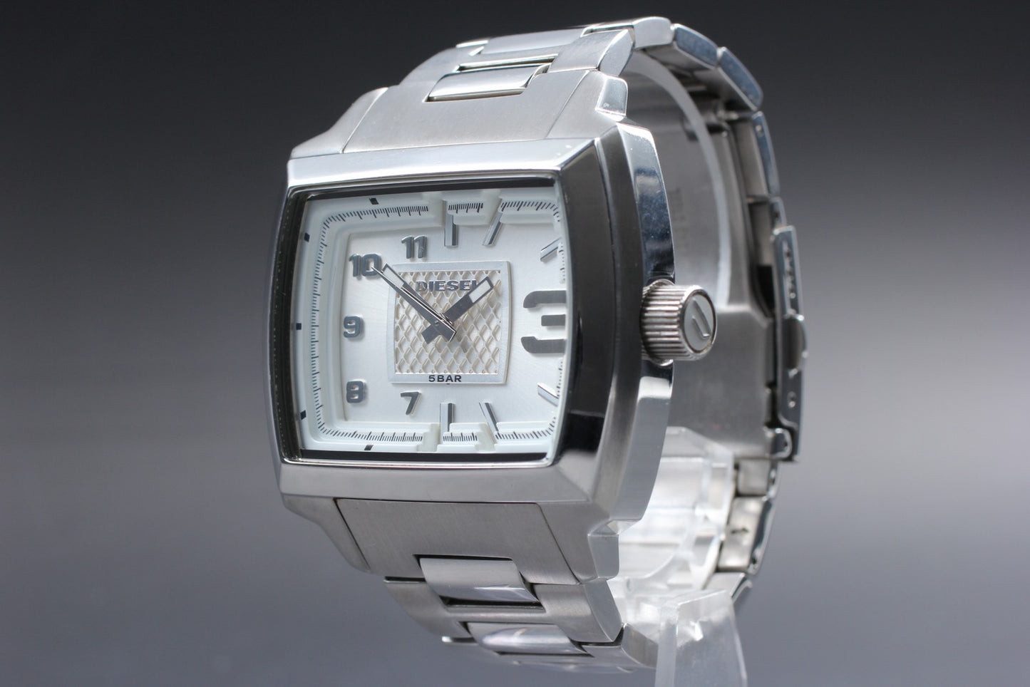 [Near MINT Fullset] DIESEL DZ-1366 Square 44mm Silver Quartz Men's Watch JAPAN