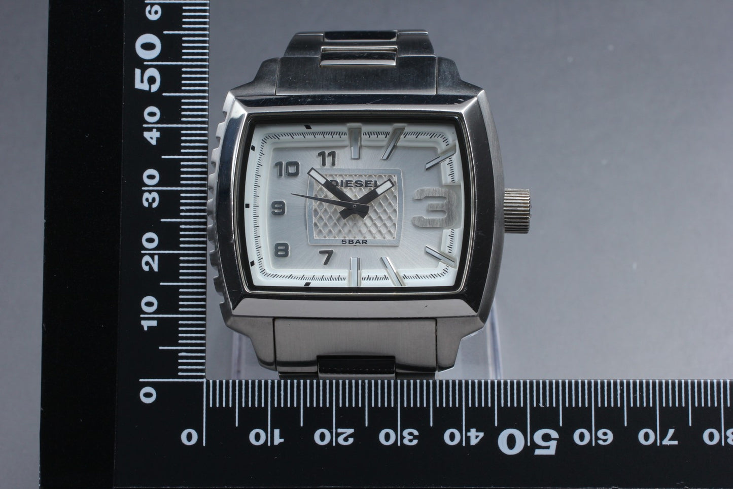 [Near MINT Fullset] DIESEL DZ-1366 Square 44mm Silver Quartz Men's Watch JAPAN