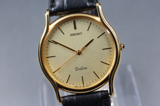 Vtg.1987 [N MINT] SEIKO Dolce 7741-6030 Gold 31mm Quartz Men's Watch From JAPAN