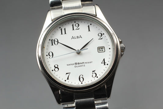 Vtg.1997 [N MINT] SEIKO ALBA V732-0D10 Round Day/Date Quartz Men's Watch JAPAN
