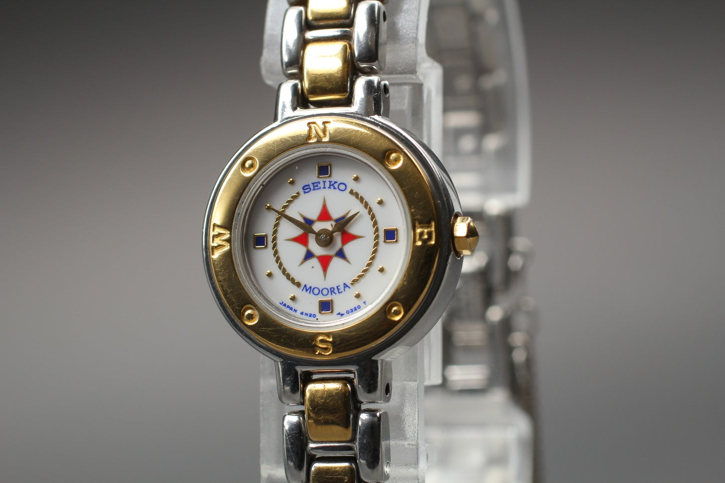 Vtg.1990 [N MINT] SEIKO MOOREA 4N20-0150 Round Quartz Ladies Watch From JAPAN